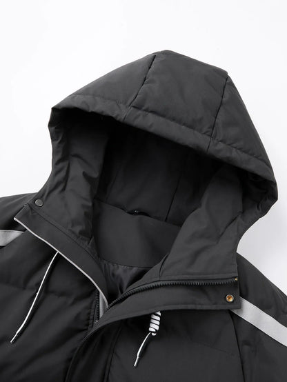 Padded men's winter jacket with hood and stripes - Warm puffer jacket