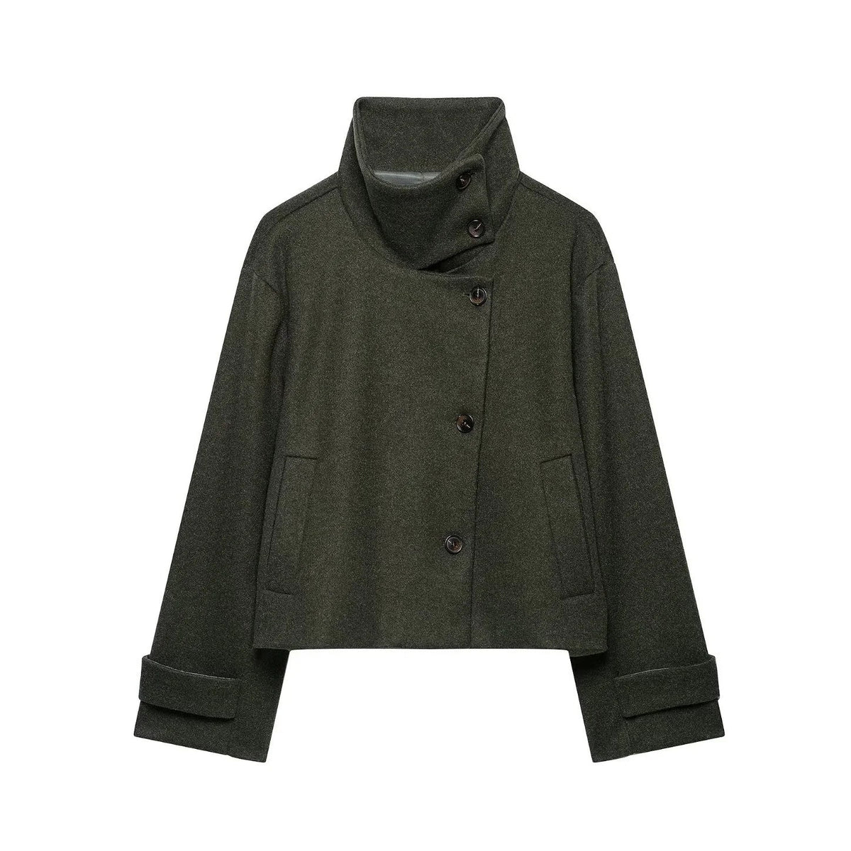 Kurze Damen Übergangsjacke mit Stehkragen und weiten Ärmeln, meliert