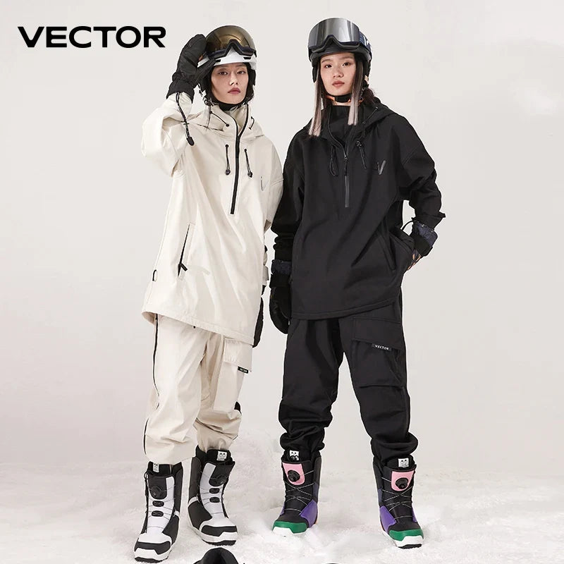 Unisex Ski Anorak Überziehjacke mit Kapuze und Reißverschluss