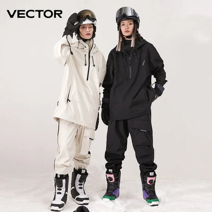 Unisex Ski Anorak Überziehjacke mit Kapuze und Reißverschluss