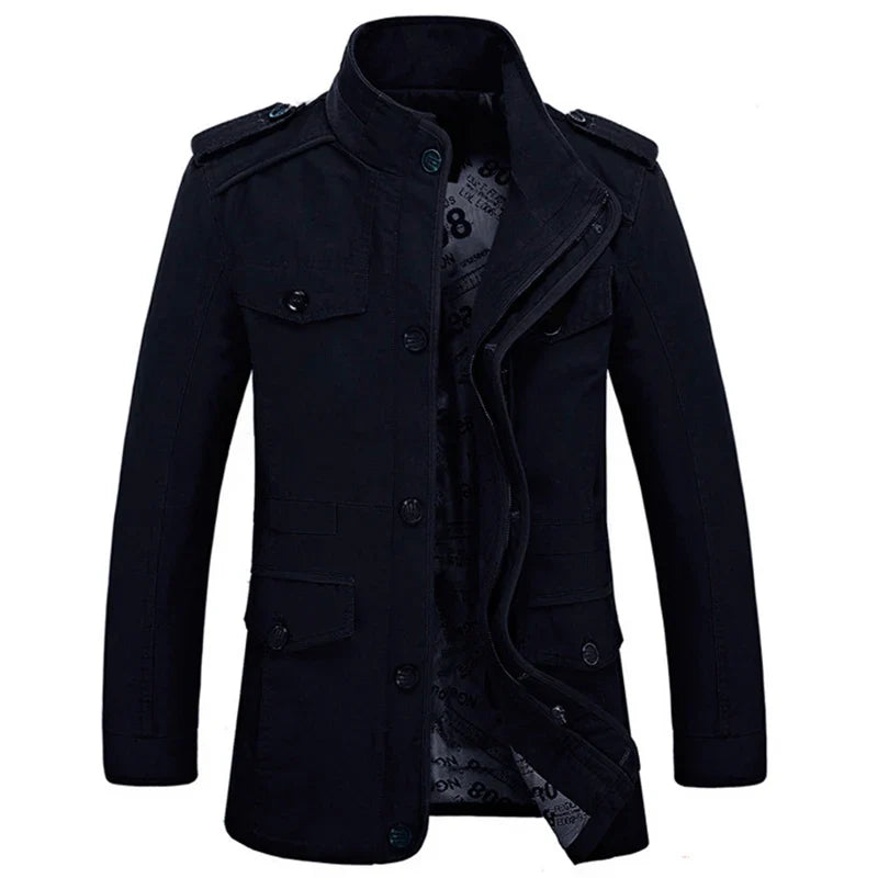 Men's Military Style Casual Jacket – Outdoor Transitional Jacket with Many Pockets