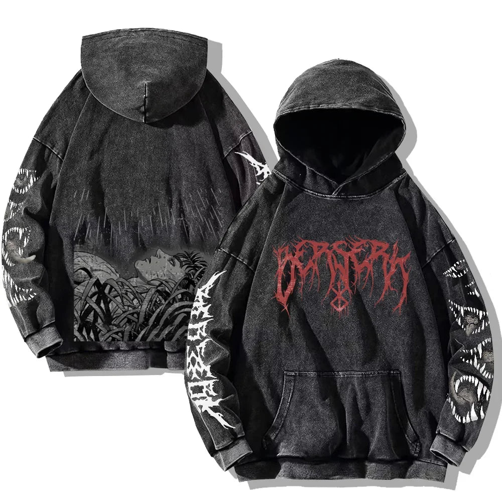 Oversized washed unisex hoodie with graphic print