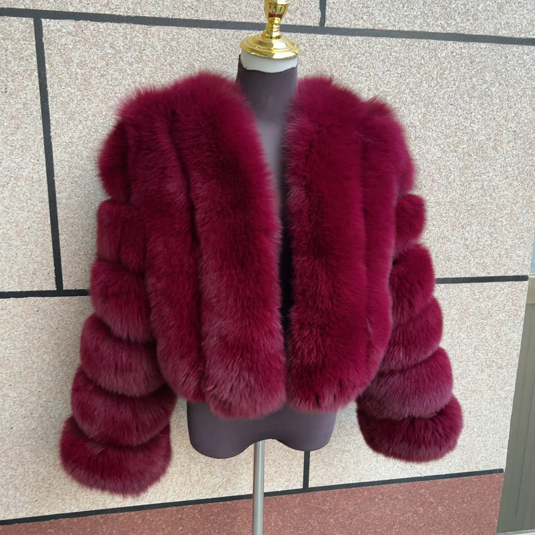 Kurze Damen Pelzimitat Jacke Winter Warm Cropped