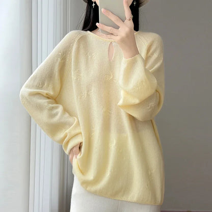 Damen Pullover Langarm Rundhals mit Cut-Out und Muster
