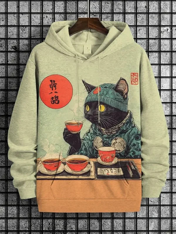 Hoodie with cat print and kangaroo pocket – Various designs