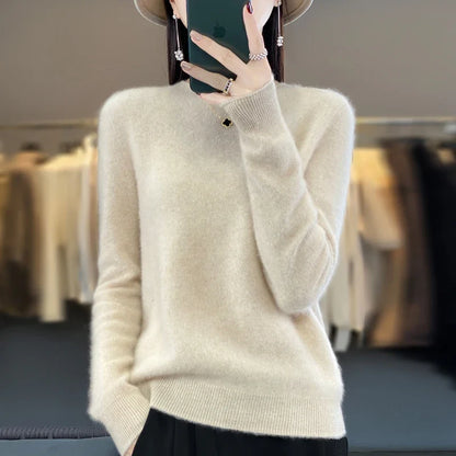 Women's soft fine-knit crew-neck long-sleeve sweater