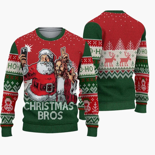 Herren Weihnachts-Pullover Lustig Christmas Bros Santa & Jesus Selfie Party Sweater