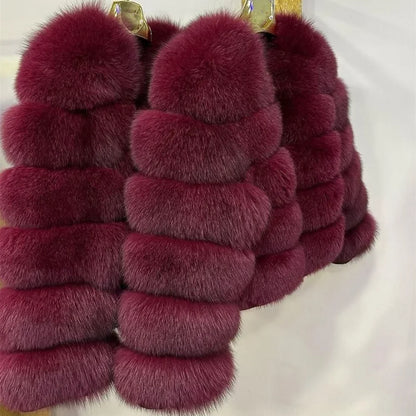 Women's faux fur jacket with voluminous sleeves and high collar