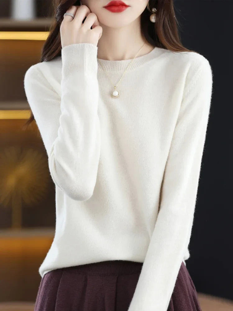 Damen Pullover Rundhals Langarm Feinstrick