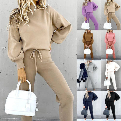Women's Casual Two-Piece Set – Fashionable Lounge Outfit with Wide-Leg Pants and Long-Sleeve Shirt, Perfect for Everyday & Streetwear