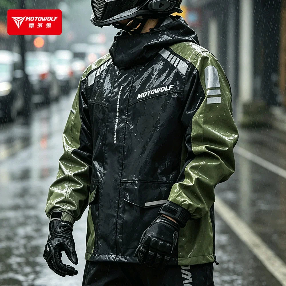 Unisex motorcycle rain suit, rain pants & rain jacket with hood