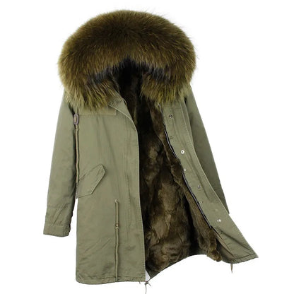 Women's winter parka with removable faux fur collar and lining