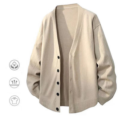 Herren Strickjacke V-Ausschnitt Unifarben Knöpfe