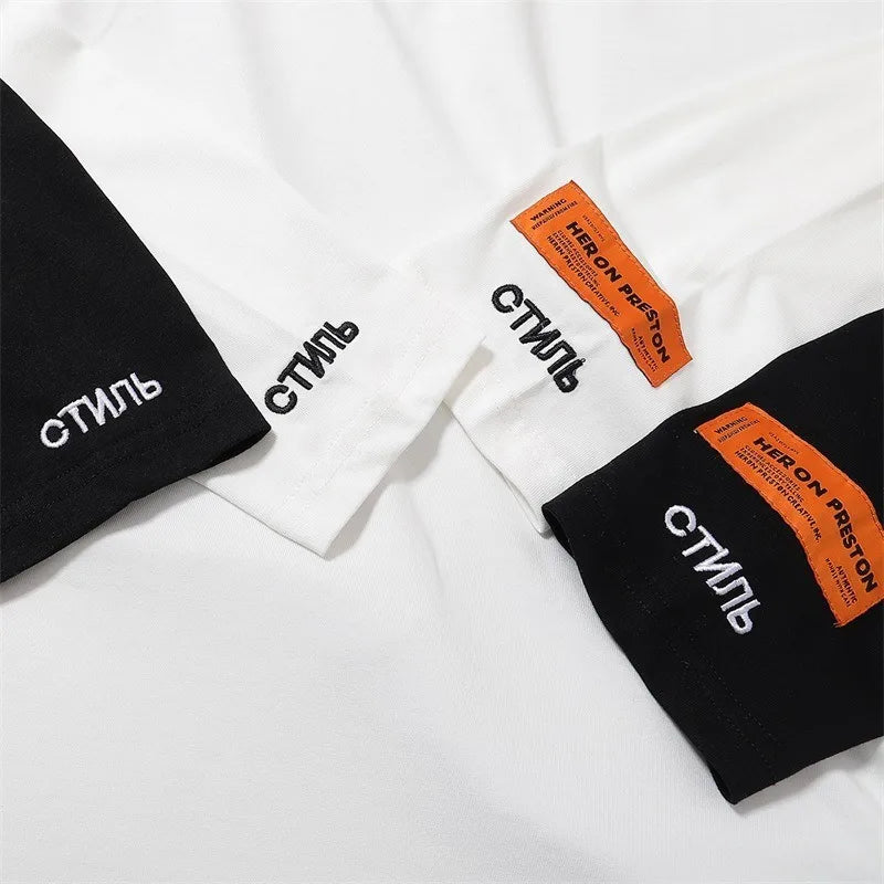 Unisex Langarmshirt Stehkragen Schriftzug Schwarz/Weiß