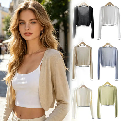Damen Kurzstrickjacke Bolero dünn Langarm einfarbig