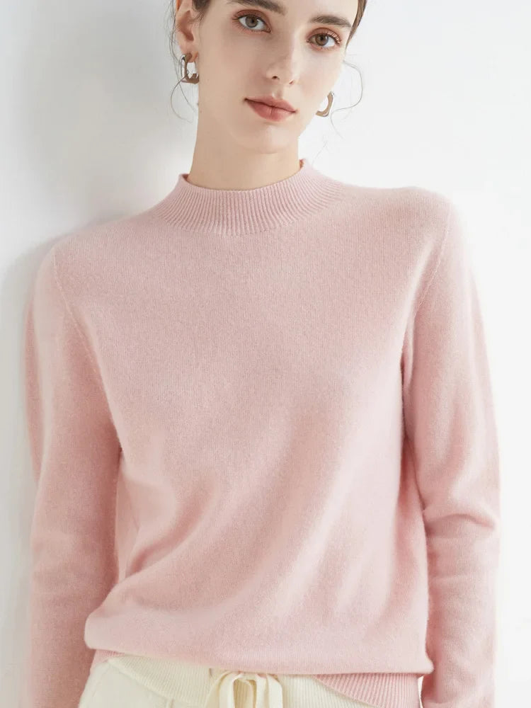 Women's fine-knit turtleneck sweater, long sleeve, basic