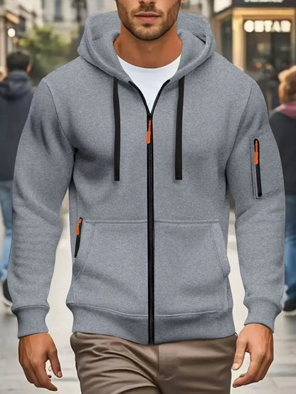 Men's zip-up hoodie with pockets, olive green