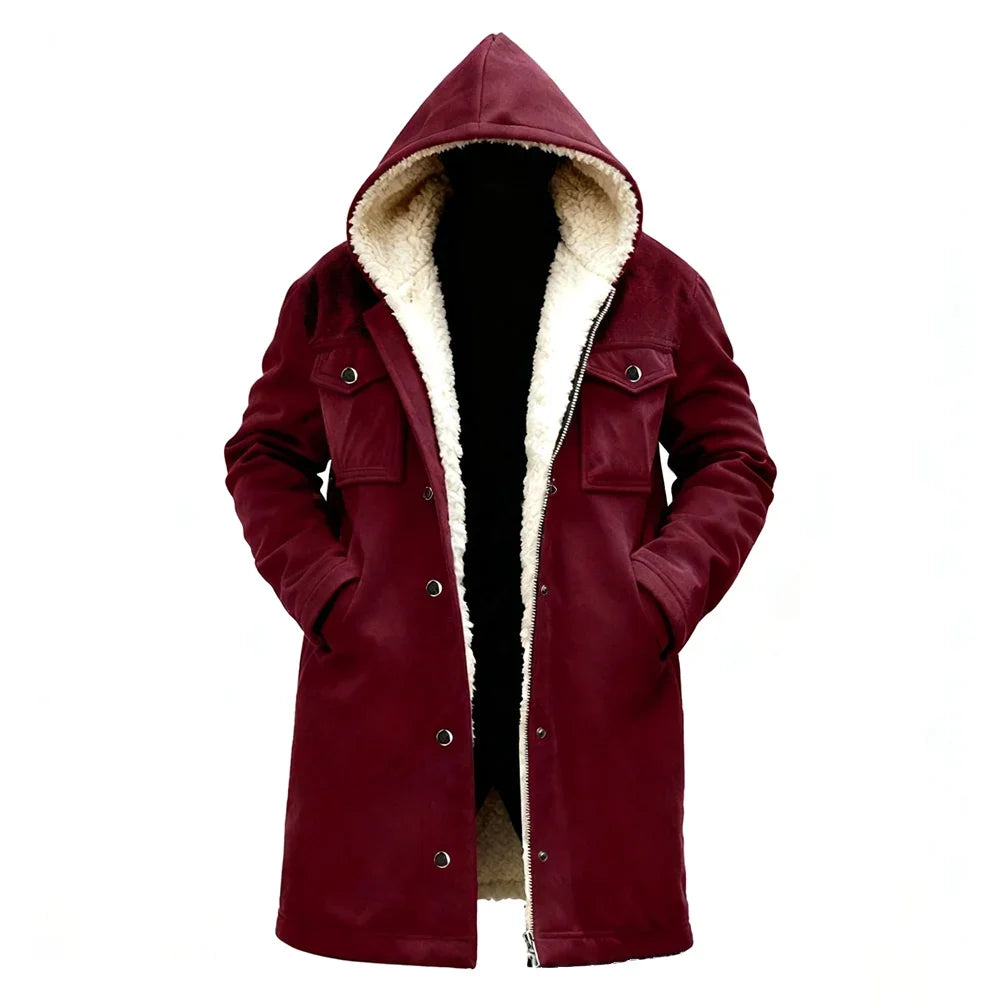 Herren Winterparka mit Kapuze, Fleecefutter und Knöpfen – Warm gefütterter Mantel