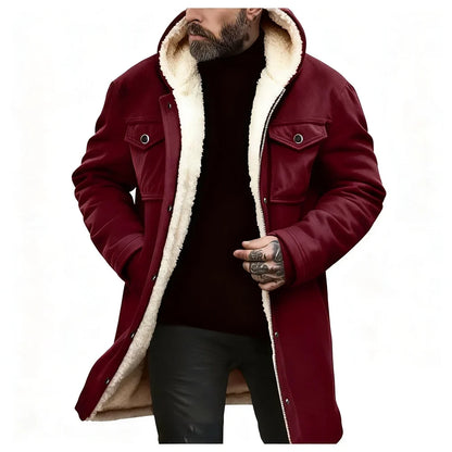 Herren Winterparka mit Kapuze, Fleecefutter und Knöpfen – Warm gefütterter Mantel