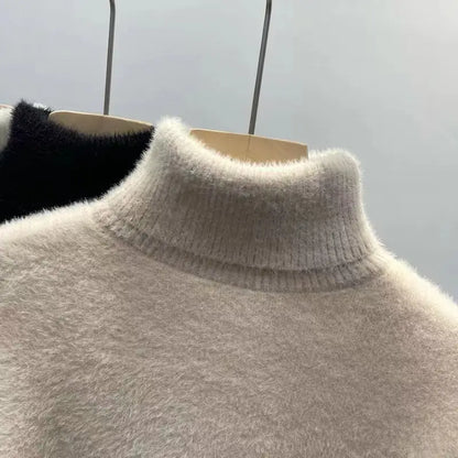 Soft women's turtleneck sweater long sleeves knitted sweater fuzzy sweater