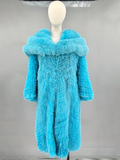 Long faux fur coat with large collar, multicolored stripes