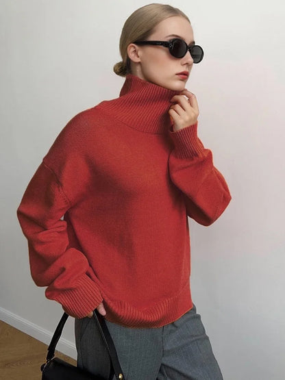 Women's oversized turtleneck knitted sweater long sleeves