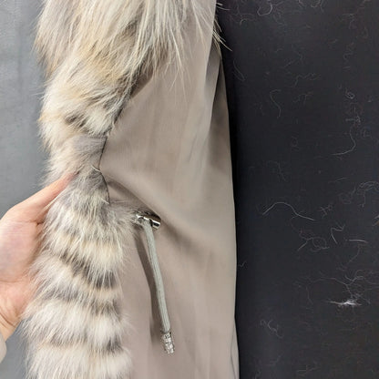 Long faux fur coat with large collar, multicolored stripes