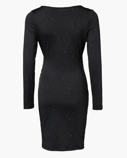 Damen Wickelkleid Elegante Partykleid mit Langarm und Galaxie-Print – Perfekt für Abendanlässe