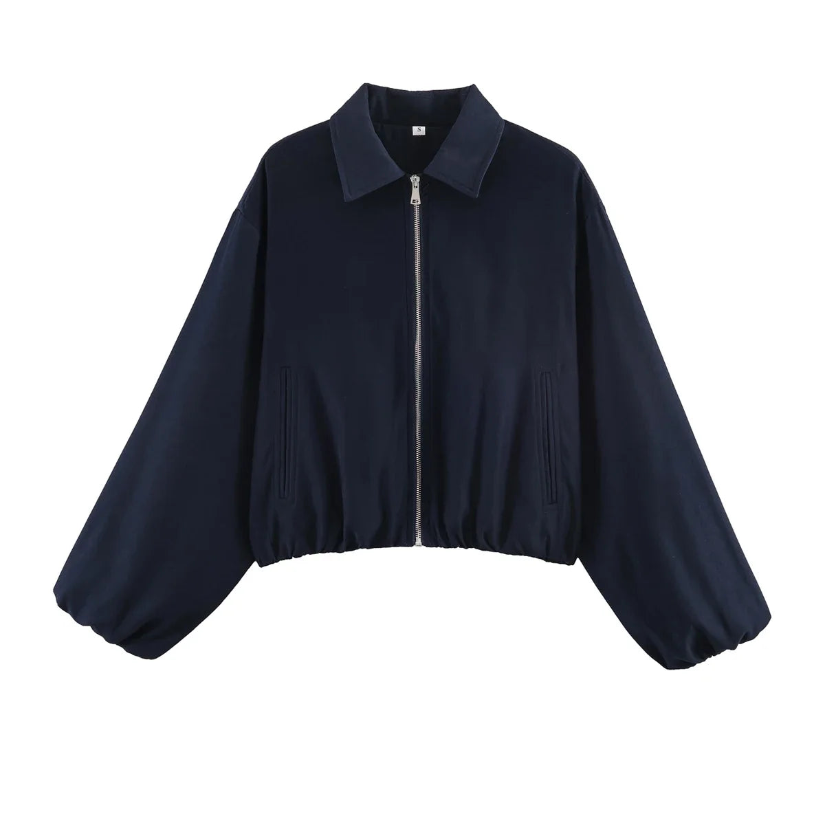 Women's cropped bomber jacket with zipper & collar