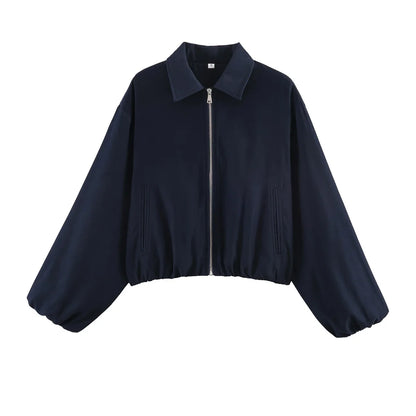 Women's cropped bomber jacket with zipper & collar