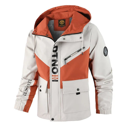 Men's outdoor jacket with hood, multicolored, zip closure