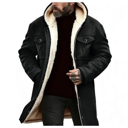 Herren Winterparka mit Kapuze, Fleecefutter und Knöpfen – Warm gefütterter Mantel