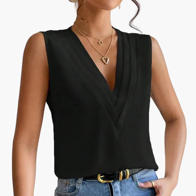Women's Sleeveless Blouse with V-Neck for Work and Leisure