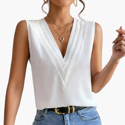 Women's Sleeveless Blouse with V-Neck for Work and Leisure