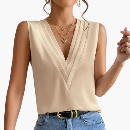 Women's Sleeveless Blouse with V-Neck for Work and Leisure