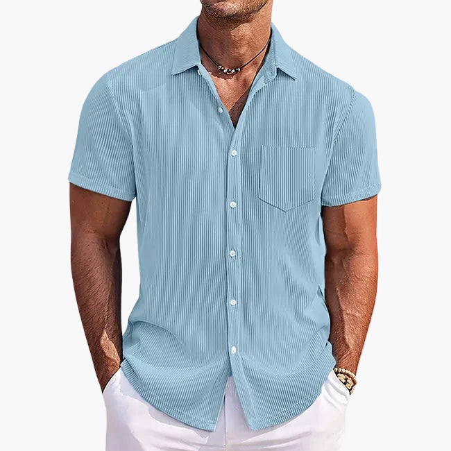 Men's Short-Sleeve Summer Shirt – Contemporary Casual Shirt with Stripes and Chest Pocket, Perfect for Everyday Wear and Vacation