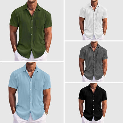 Men's Short-Sleeve Summer Shirt – Contemporary Casual Shirt with Stripes and Chest Pocket, Perfect for Everyday Wear and Vacation
