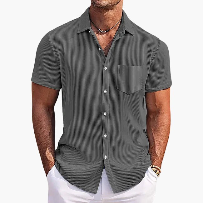 Men's Short-Sleeve Summer Shirt – Contemporary Casual Shirt with Stripes and Chest Pocket, Perfect for Everyday Wear and Vacation