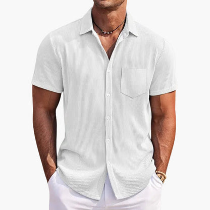 Men's Short-Sleeve Summer Shirt – Contemporary Casual Shirt with Stripes and Chest Pocket, Perfect for Everyday Wear and Vacation