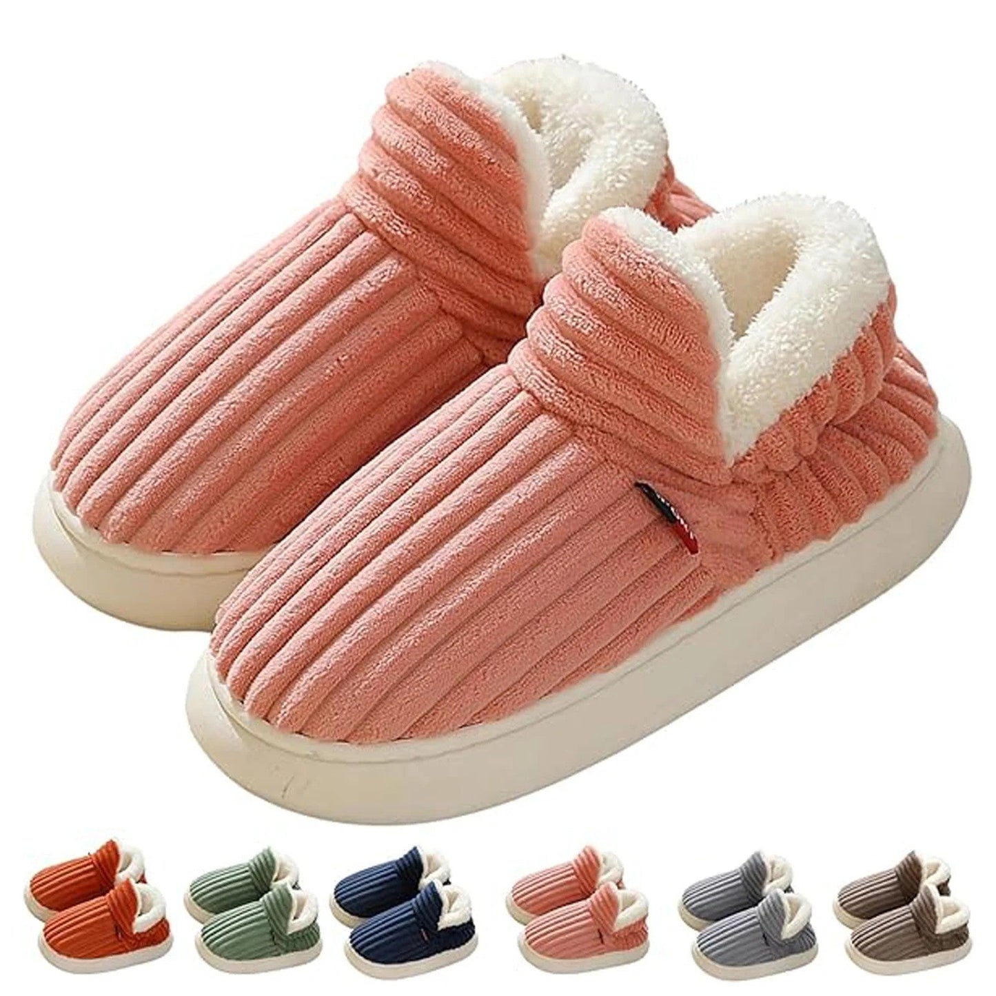 Winter house shoes for women and men – Fashionable, warm slippers for home, slip-on, non-slip, striped design
