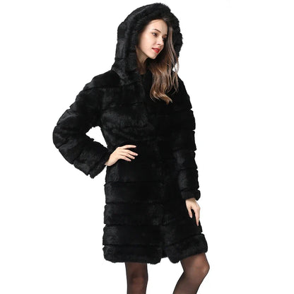 Damen Mantel mit Kapuze, Schwarz, aus weichem Material