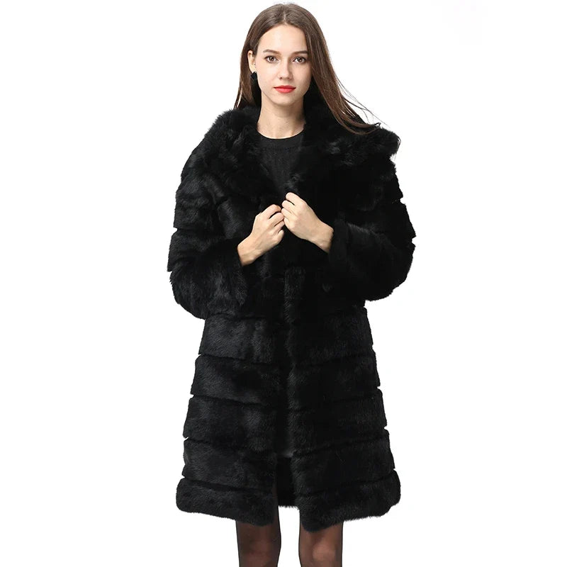 Damen Mantel mit Kapuze, Schwarz, aus weichem Material