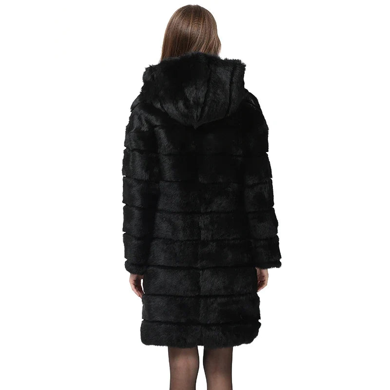 Damen Mantel mit Kapuze, Schwarz, aus weichem Material