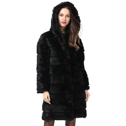 Damen Mantel mit Kapuze, Schwarz, aus weichem Material