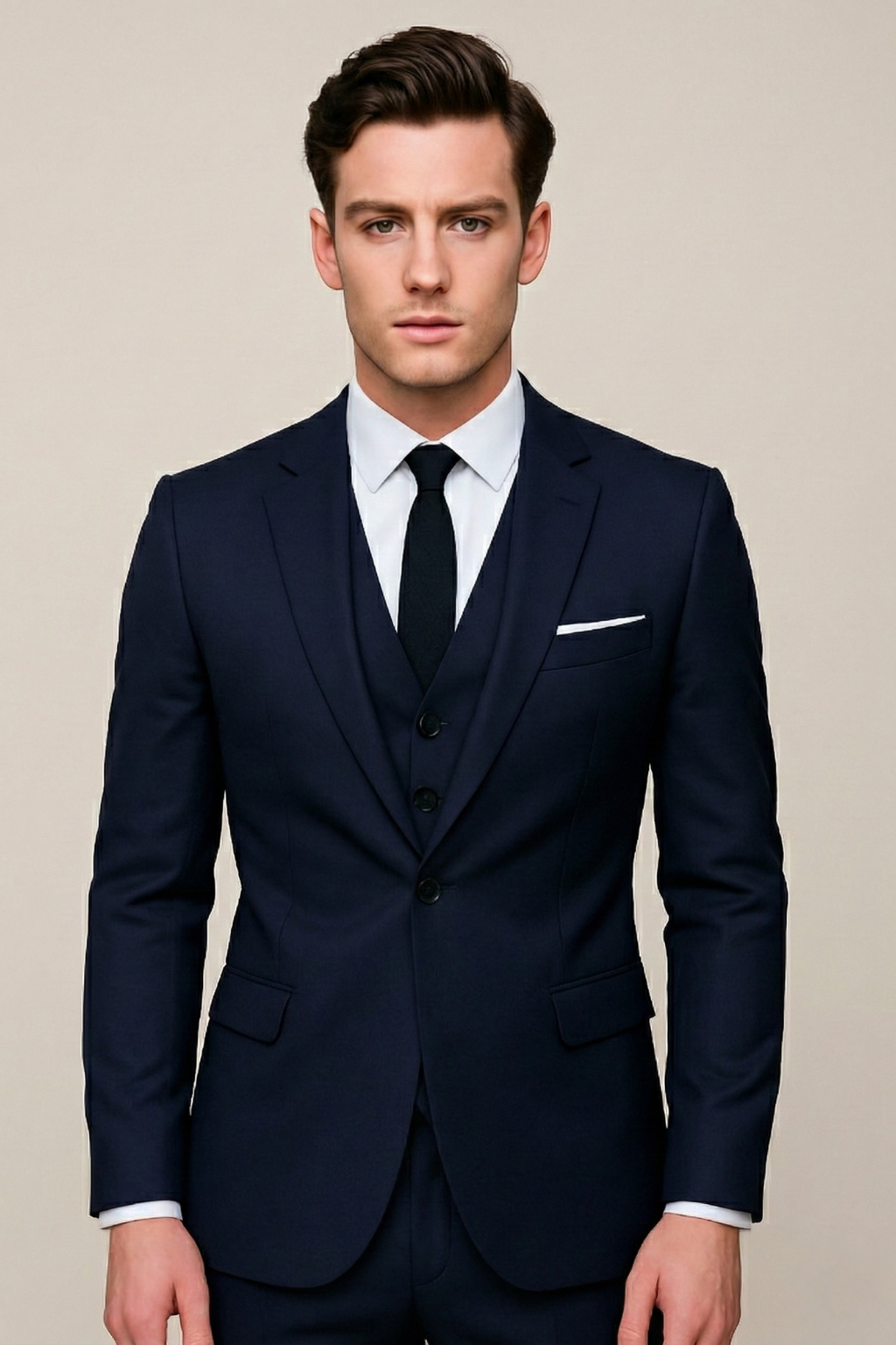 Men's Three-Piece Slim Fit Suit – Contemporary Work and Wedding Attire