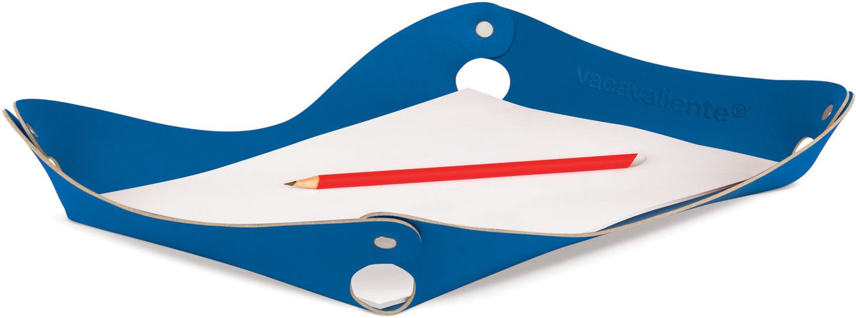 Bureau-organizer blauw, open opbergbak met drukknopen en ronde uitsparing, voor op je bureau of werkplek