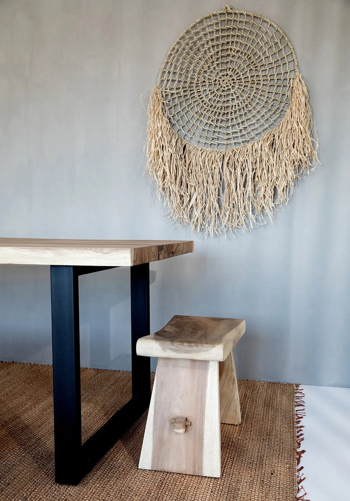 Vloerkleed waterhyacint zeegras handgeweven met franjes, The Killing Field naturel 260 x 180 cm woonkamer