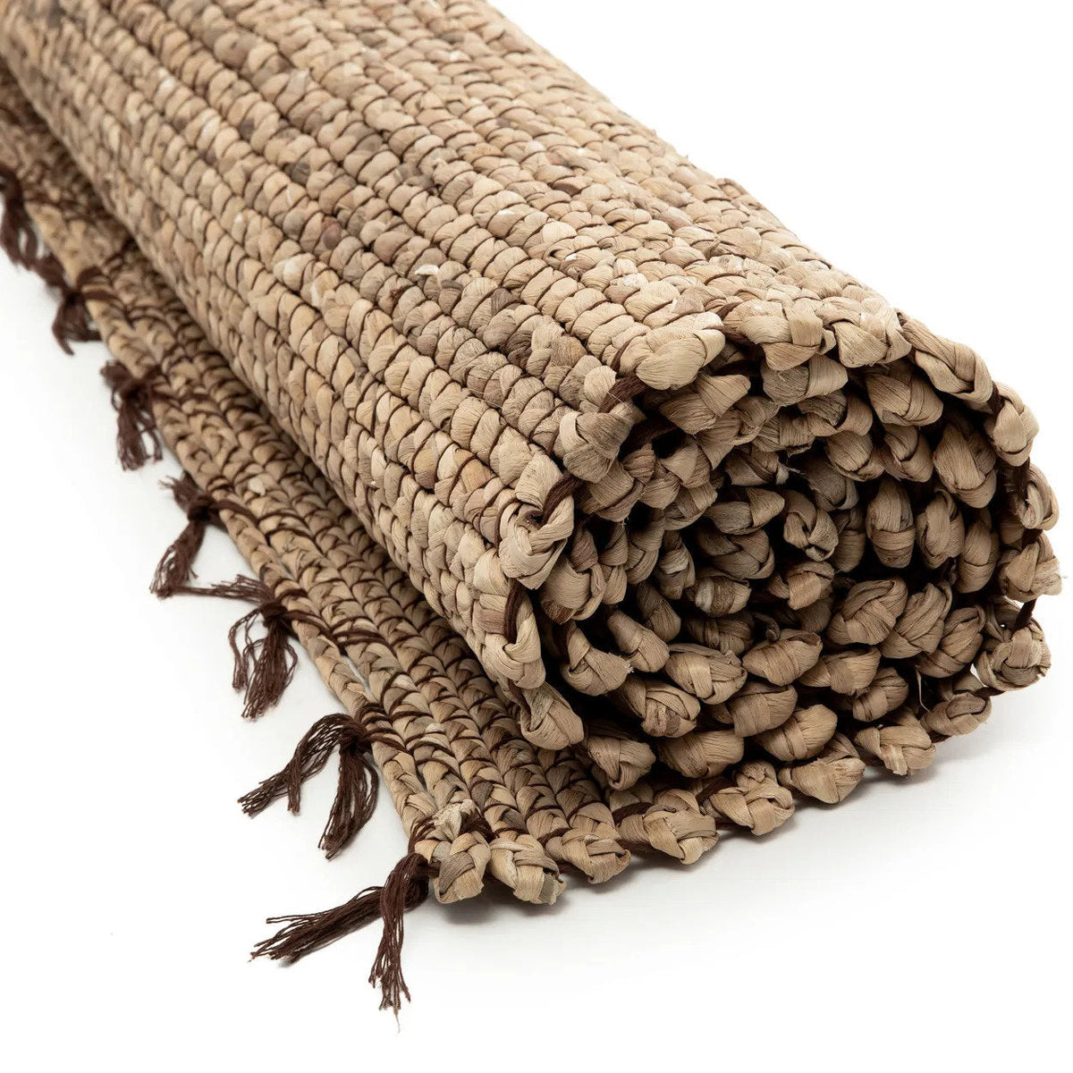 Vloerkleed waterhyacint zeegras handgeweven met franjes, The Killing Field naturel 260 x 180 cm woonkamer