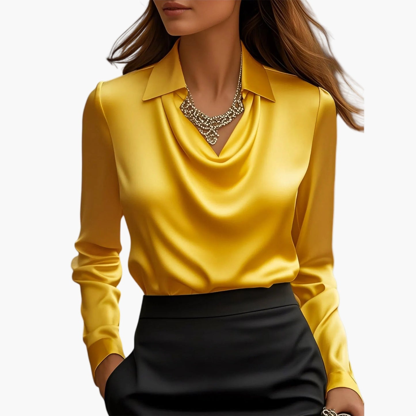 Women's Elegant Blouse with Waterfall Collar – Business & Festive Look