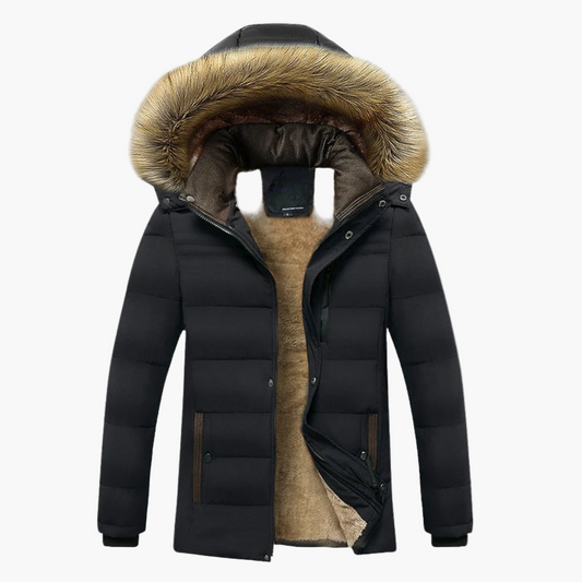 Herren Winter Parka mit Kapuze und Kunstfell – Stilvolle Outdoorjacke für kalte Tage